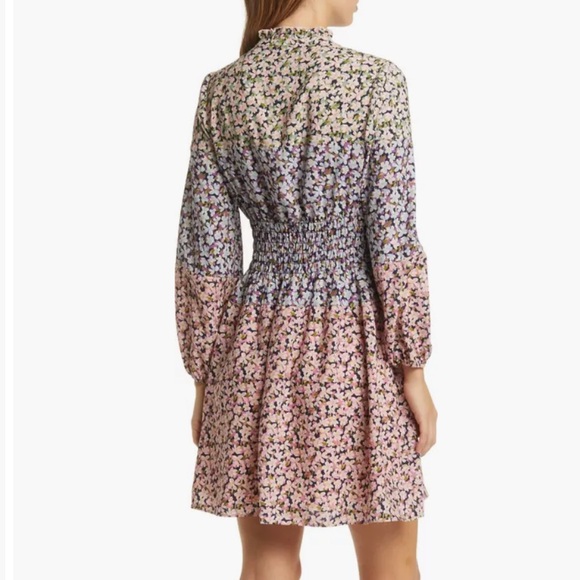 NEW Vince Camuto Floral Colorblock Smocked Waist Long Sleeve Dress Size 18 - Picture 5 of 9